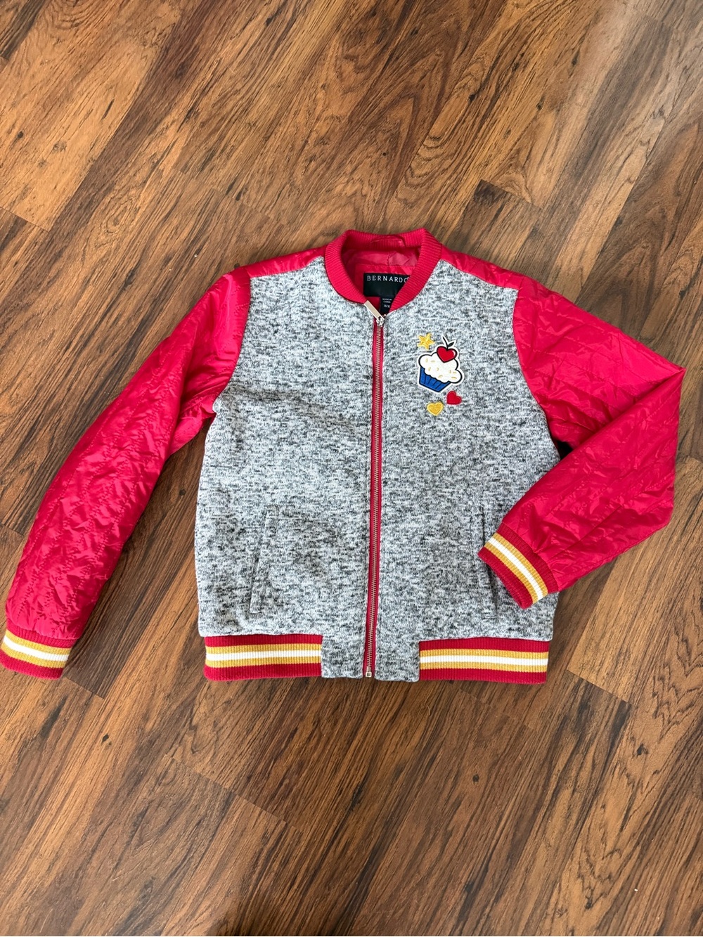 Bernardo Kids Red & Gray Quilted Sleeve Bomber Jacket